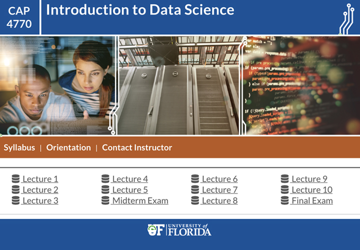 Introduction to Data Science course spotlight, a course design landing page at University of Florid Center for Online Innovation and Production