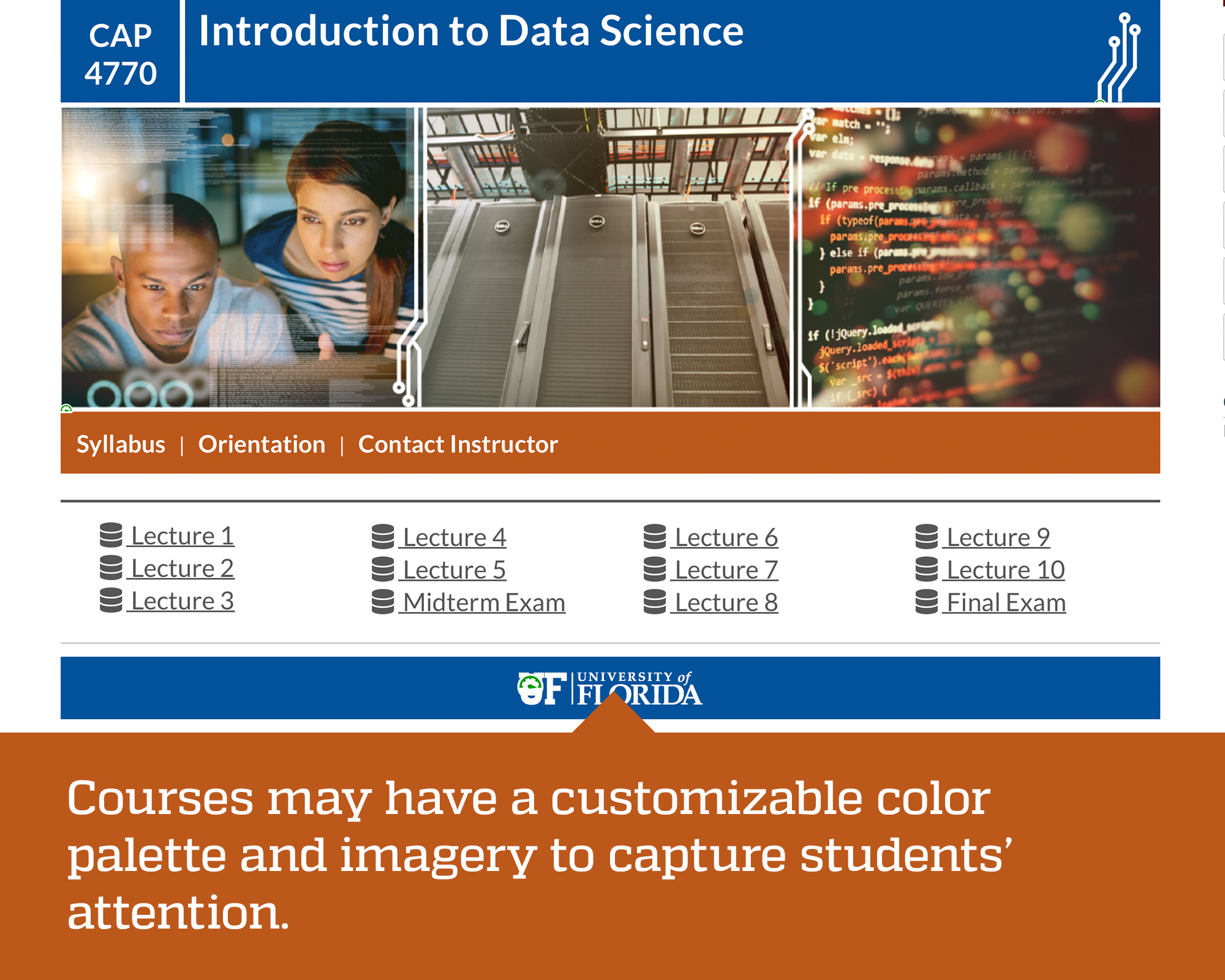 Course home page designed by Center for Online Innovation and Production at University of Florida